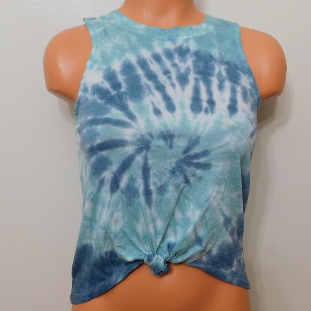 JR437 Hippie Rose Teal Jade Tie Dyed Juniors' Knot-Front Tank Top Size S